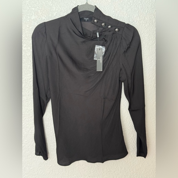 Tahari Tops - Tahari long-sleeve draped neckline blouse w/ decorative shoulder buttons size XS